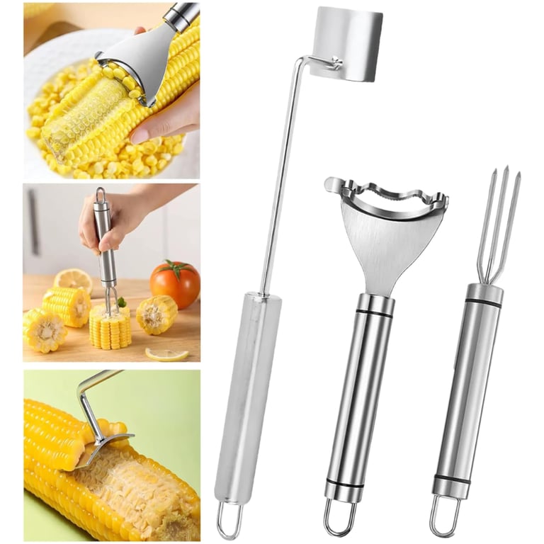 3-Piece Stainless Steel Corn Peeler & Stripper Tool Set | Kernel Remover thumbnail 3