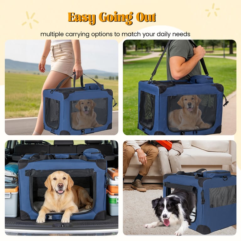 36   Soft Dog Crates Kennel, 3-Door Portable Folding Pet Carrier With Mesh Windows, Straps And Fleece Mat For Dogs, Cats, Rabbits, Meeting The Needs For Indoor, Outdoor, And Travel Use, Dark Blue thumbnail 7