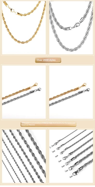 Stainless Steel Twisted Chain Necklace & Bracelet Set | Silver Gold thumbnail 9