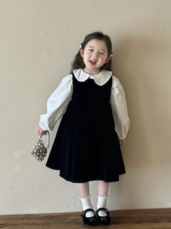 Children's Doll-collar Shirt And Black Vest Dress Set thumbnail 6