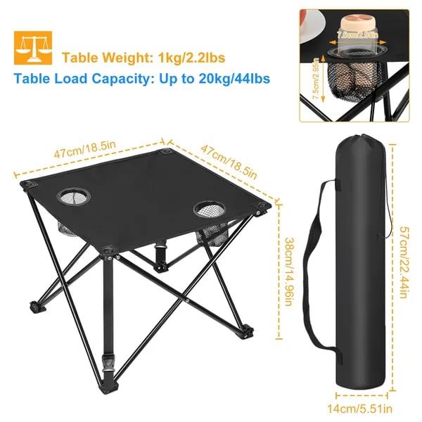 1Pc-2Pcs Options - Foldable Camping Table Portable Picnic Table Lightweight Travel Desk With 2 Cup Holders Carrying Bag