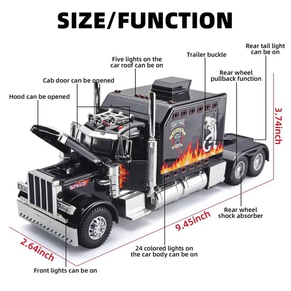 Semi Truck Toys For Boys Age 4-8 | Metal Diecast Pull Back Truck thumbnail 6