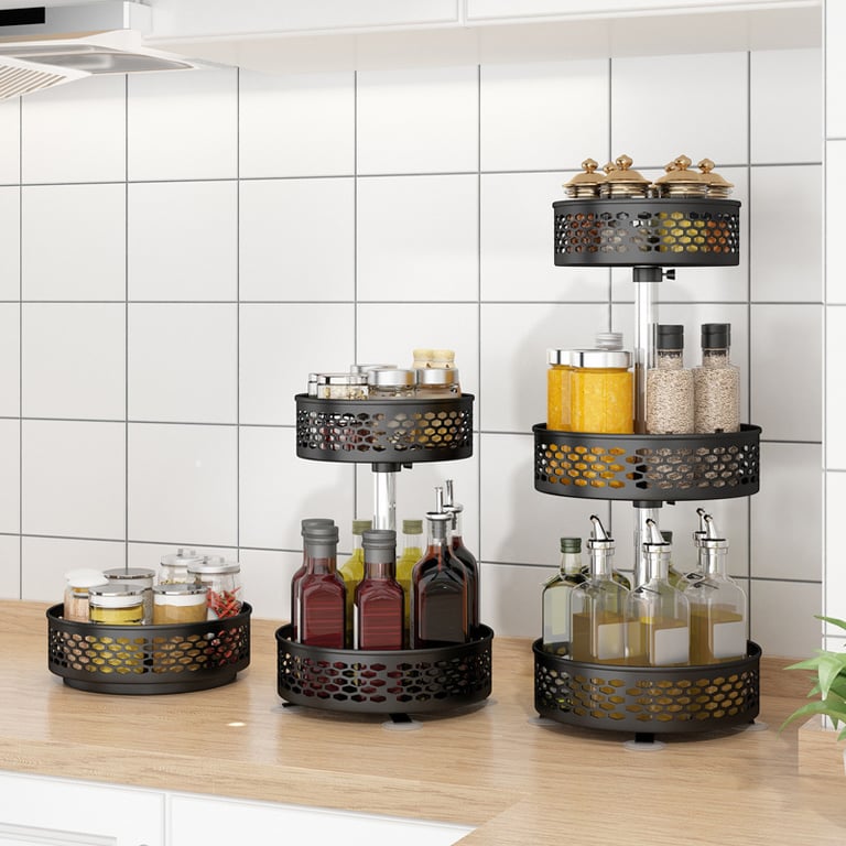 Rotating Spice Rack Carbon Steel Floor-Standing Kitchen Shelf thumbnail 1