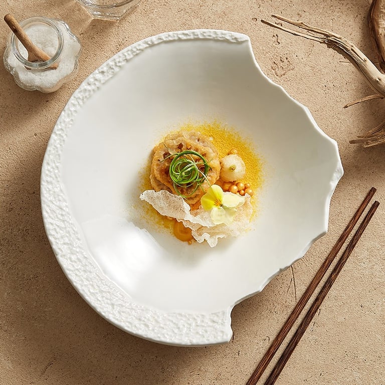 White Aesthetic Dish Presentation Plate | Artistic Ceramic Serveware thumbnail 5
