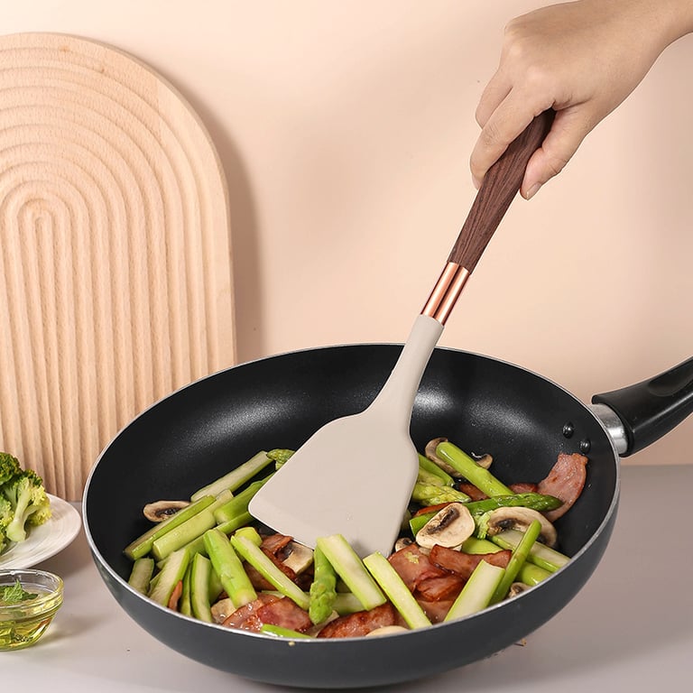 Silicone Wood-Grain Kitchen Utensil Set 12 Pieces Non-Stick Spatula thumbnail 4