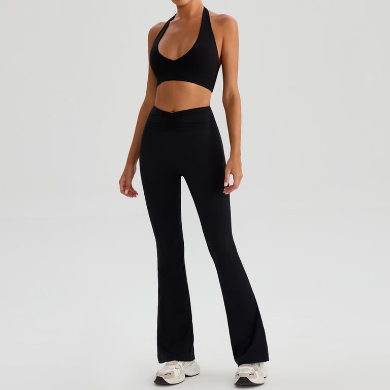 Halter Yoga Sports Bra & Flared Leggings Set | Women's Fitness Outfit thumbnail 3