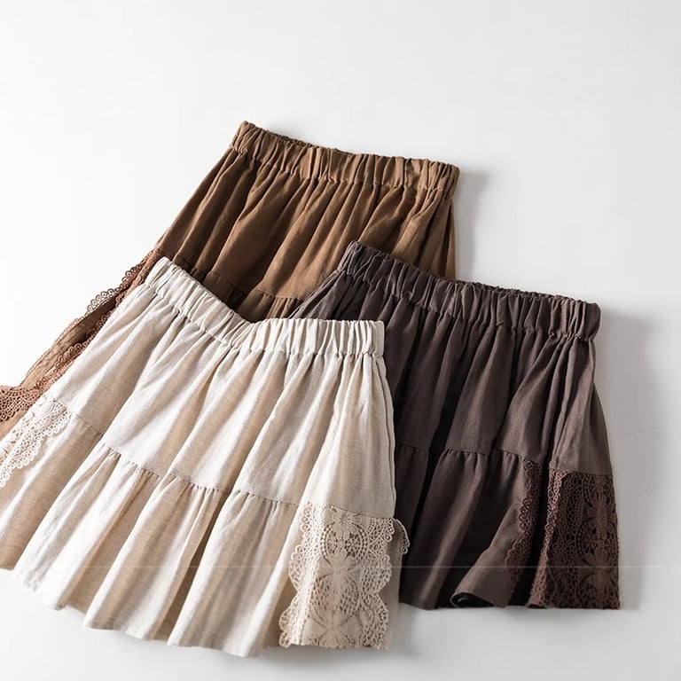 Japanese Linen Lace-Up Skirt | Mori Girl Aesthetic Tiered Design thumbnail 5