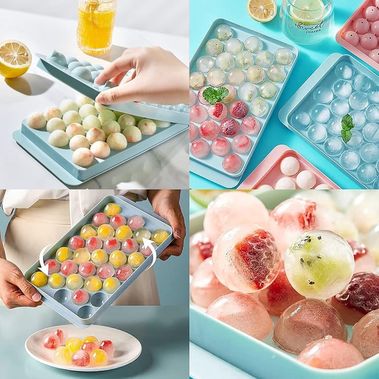 Ice Cube Tray With Lid | 33 Grids Ice Ball Maker Mould Round Easy Release thumbnail 8
