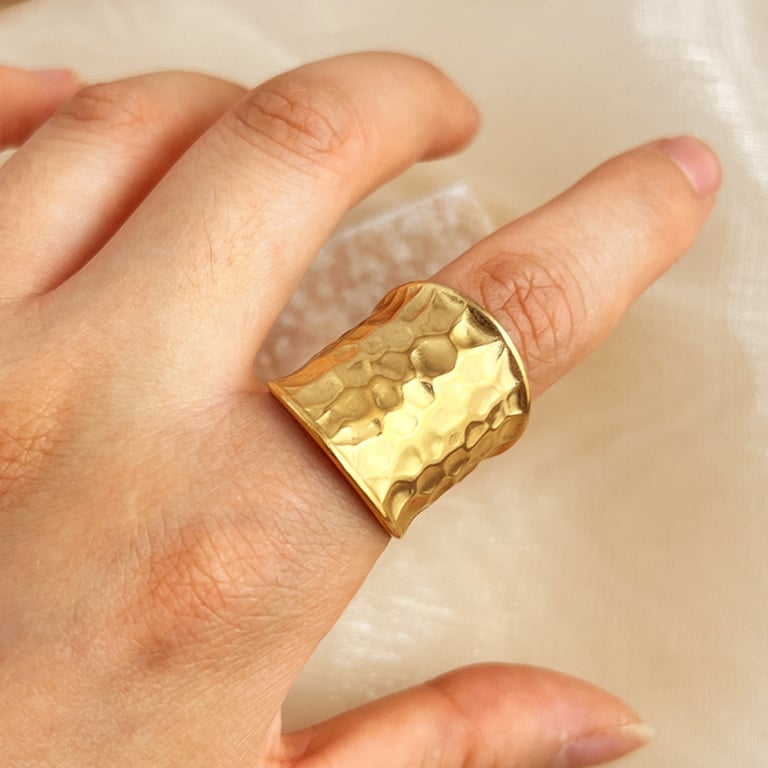 Gold Water-Wave Wide Band Ring | Adjustable Instagram-Style Metal Cuff thumbnail 4