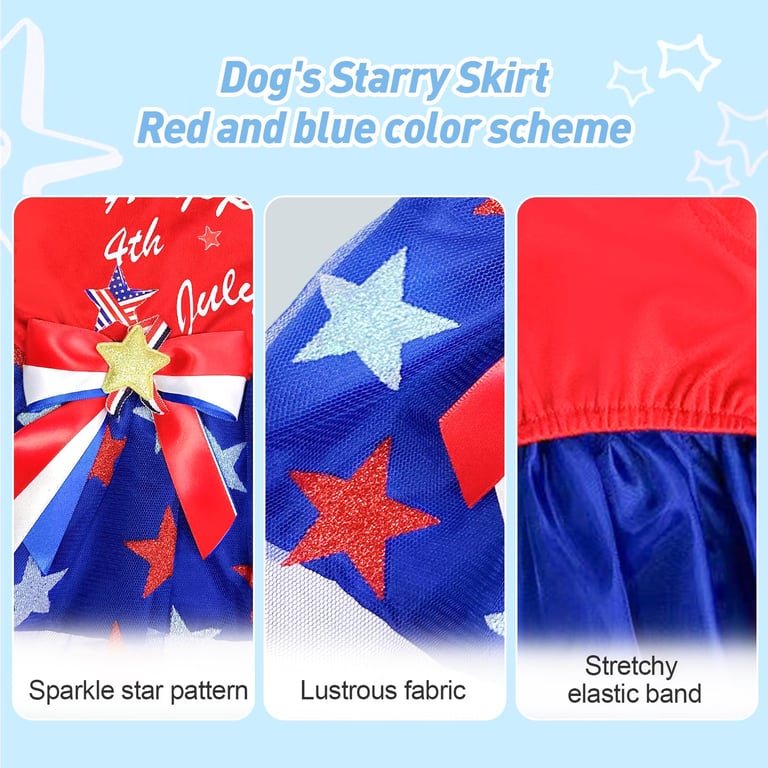 Patriotic Dog Tulle Dress | 4th of July Pet Outfit with Sparkly Stars thumbnail 6