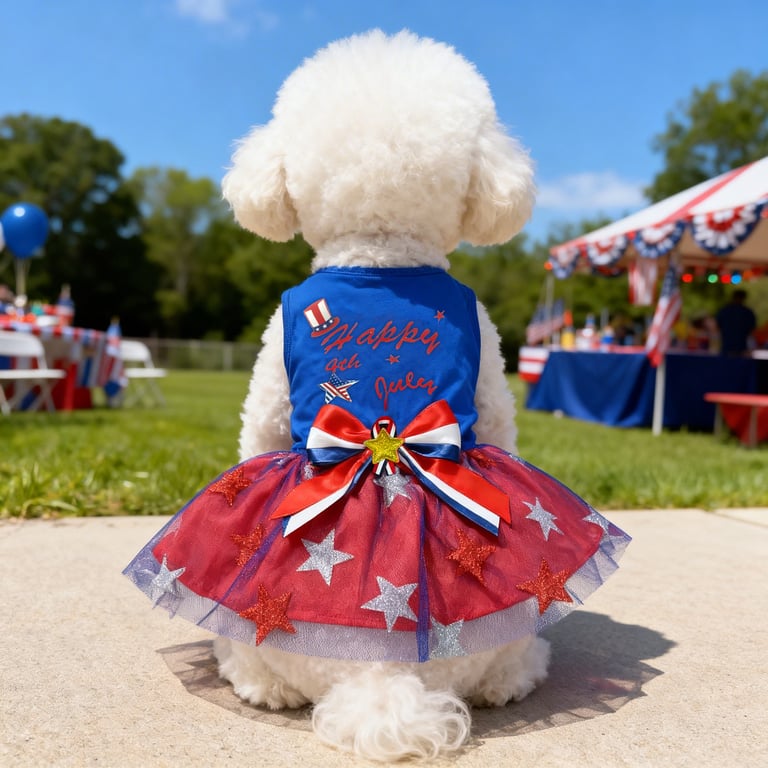 Patriotic Dog Tulle Dress | 4th of July Pet Outfit with Sparkly Stars thumbnail 2