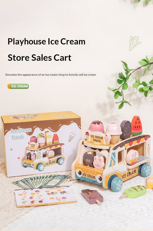 Wooden Ice Cream Model Playset Toy | Role-Play Store & Truck thumbnail 5