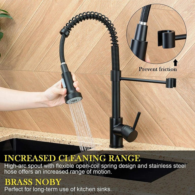 Matt Black Monobloc Kitchen Sink Mixer Tap | Pull-Out Hose Spray thumbnail 3