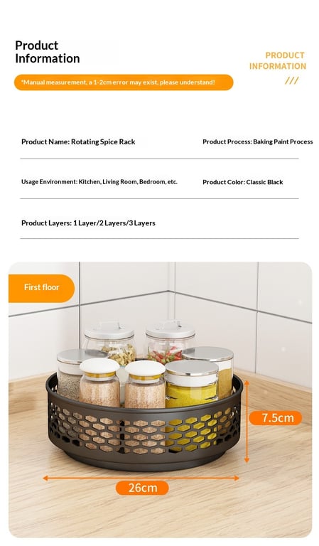 Rotating Spice Rack Carbon Steel Floor-Standing Kitchen Shelf thumbnail 11
