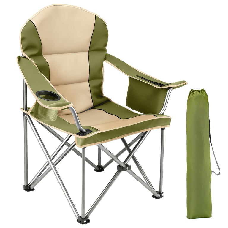 Oversized Camping Folding Chair, Heavy Duty Padded Chair With Cup Holder Storage And Cooler Bag, 5000 LBS Steel Frame, Portable For Outdoor