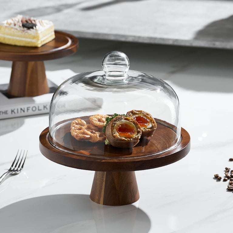 Retro Lovewood Tray with Glass Dome | Wooden Fruit Plate Organizer thumbnail 10