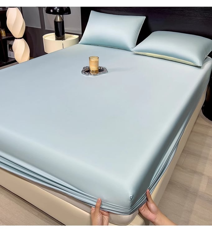 Summer Solid-Color Ice Silk Fitted Sheet | Cooling Bedding Canada thumbnail 2