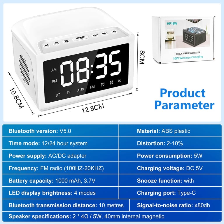 Digital Alarm Clock Radio with Bluetooth Speaker | USB Charging thumbnail 13
