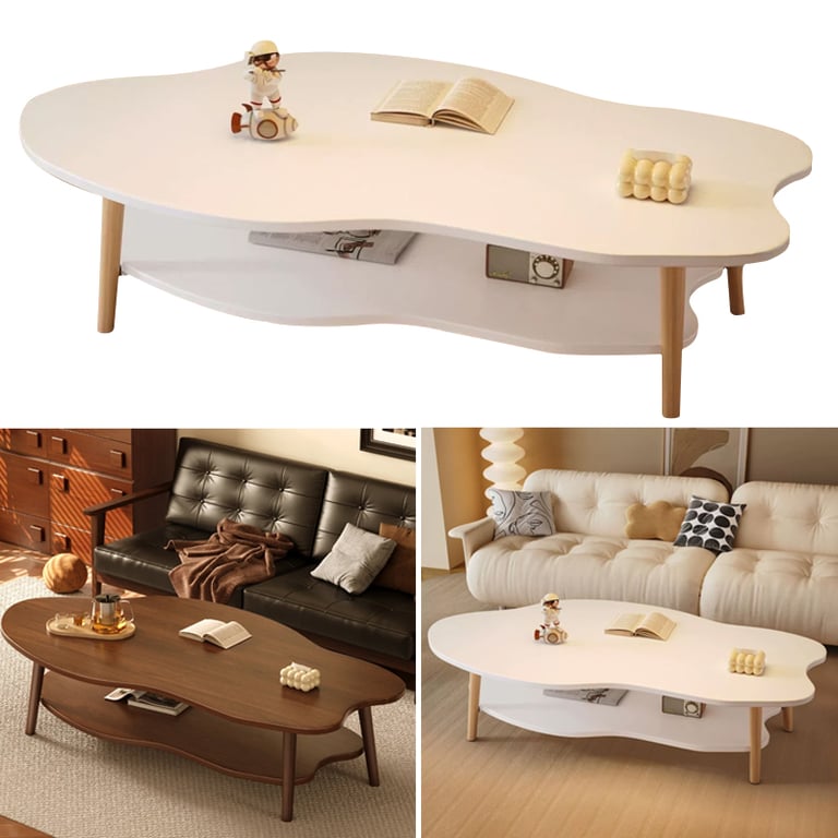 Cloud Coffee Table with Storage Shelf | Modern 2-Layer Design thumbnail 10