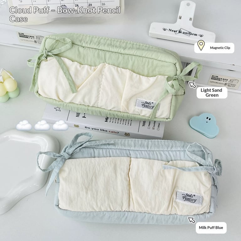 Cloud-Shaped Puff Pastry Bowknot Desk Organizer | Soft Pencil Case thumbnail 5
