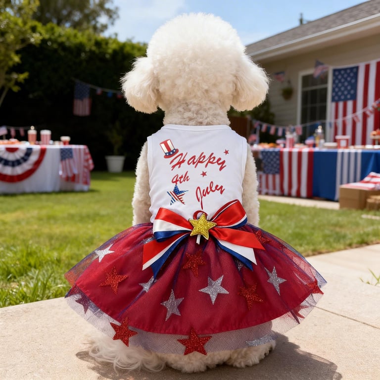 Patriotic Dog Tulle Dress | 4th of July Pet Outfit with Sparkly Stars thumbnail 3