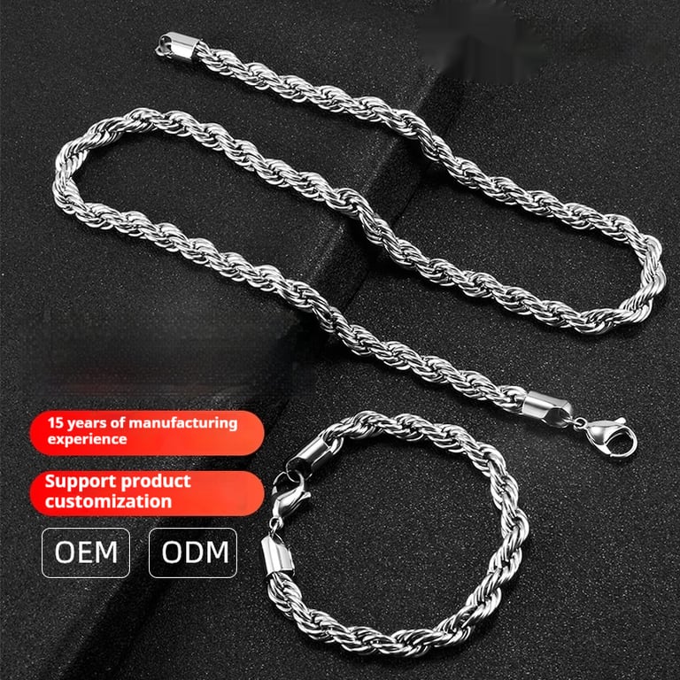 Stainless Steel Twisted Chain Necklace & Bracelet Set | Silver Gold thumbnail 8