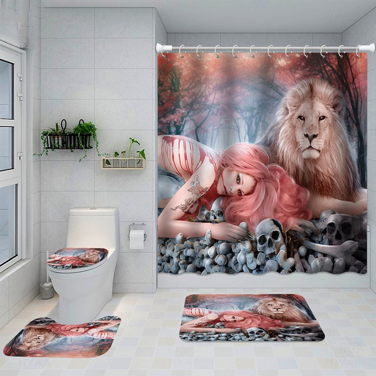 Artistic Shower Curtain 4-Piece Set with Bath Mats | Captain Fam thumbnail 9