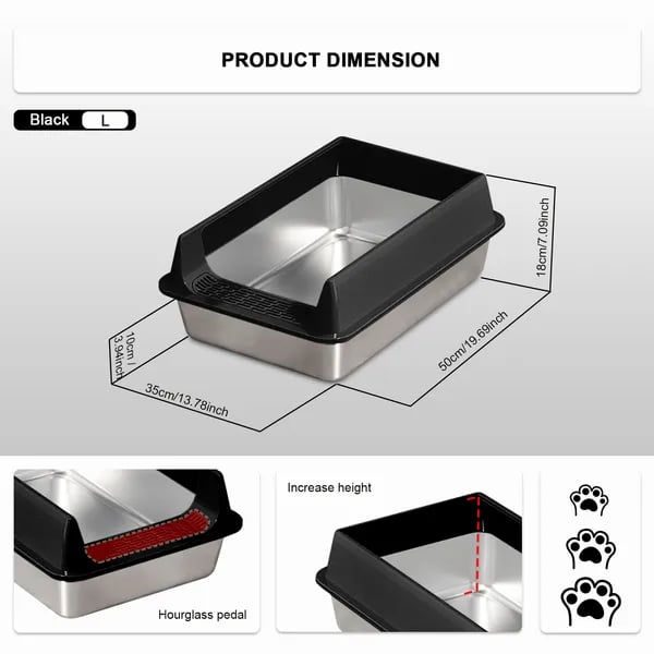Stainless Steel Cat Litter Box | Non-Stick, Scratch Resistant, Odorless