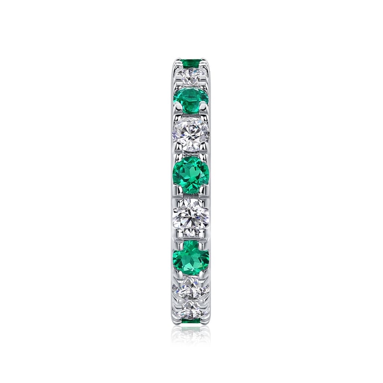 S925 Silver Platinum Eternity Ring | Green & White Gemstone Stackable thumbnail 3