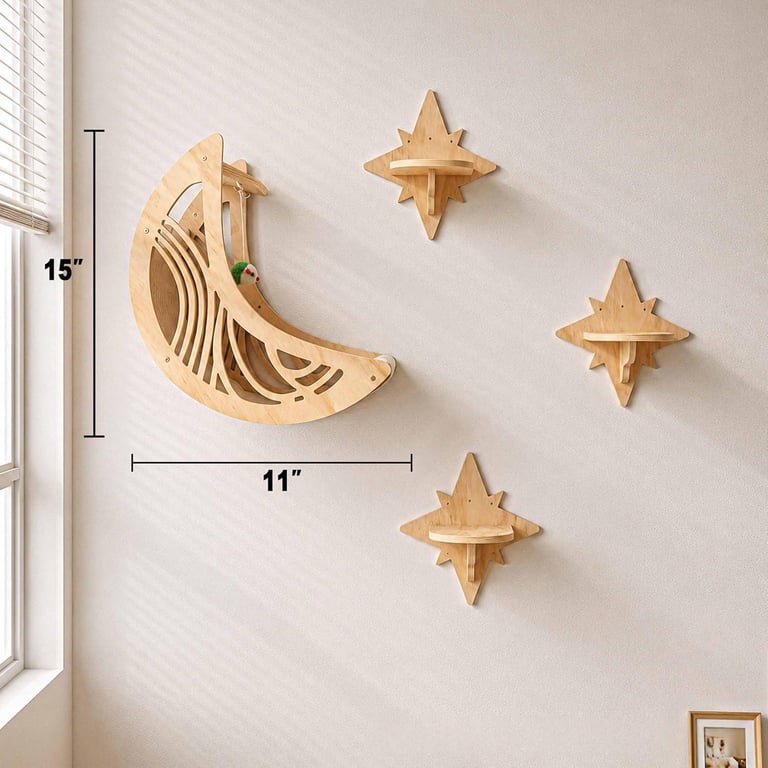 Wooden Star And Moon Hammock Cat Wall Set | Home & Kitchen Pet Furniture thumbnail 16