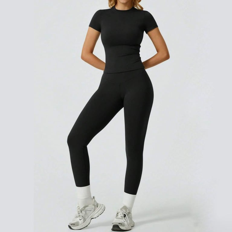 Quick-Drying Yoga Outfit Set | Tight-Fitting Short-Sleeve Top & Long Leggings thumbnail 12