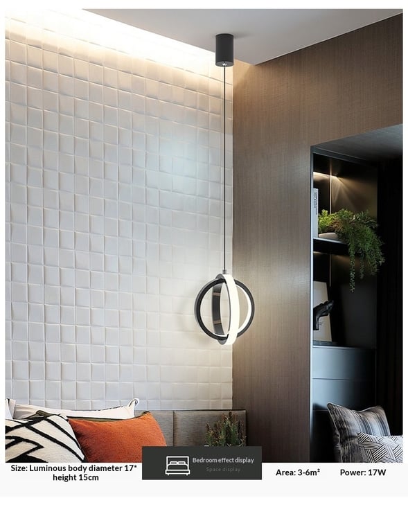 LED Bedside Mini Pendant Lamp | Ring-Shaped Aluminum Bedroom Light thumbnail 6
