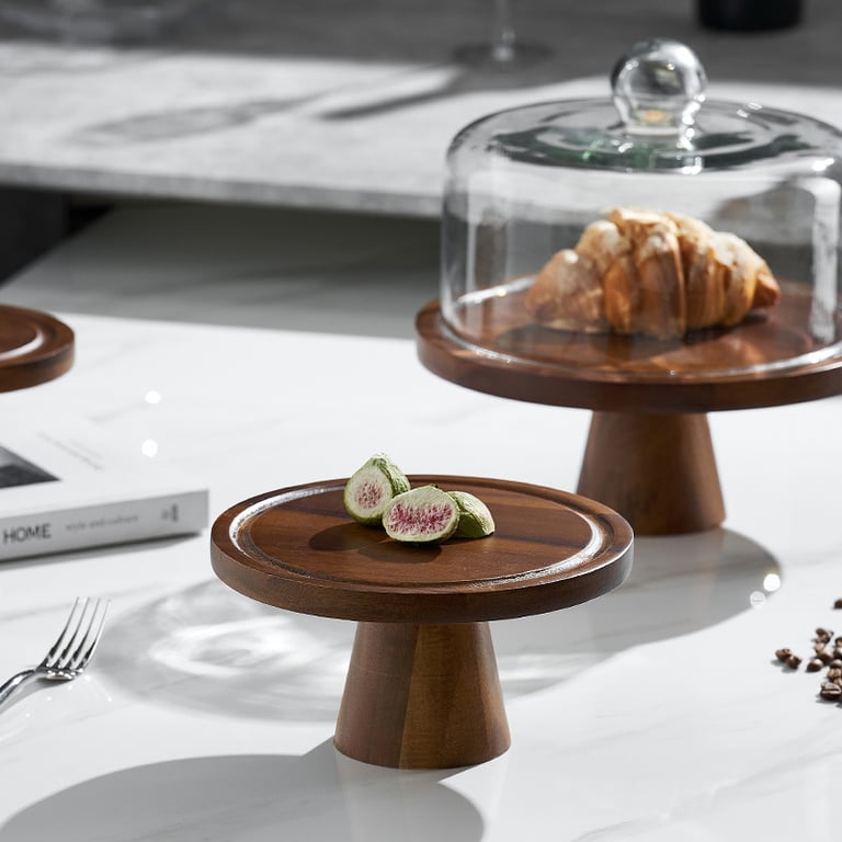 Retro Lovewood Tray with Glass Dome | Wooden Fruit Plate Organizer thumbnail 5