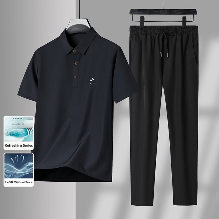 Men's Casual Sport Two-Piece Set | Ice Silk Polo & Pants thumbnail 16