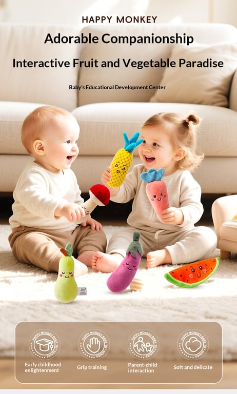 Cartoon Vegetable Fruit Baby Rattle Set | Soft Plush Grasping Toys thumbnail 14