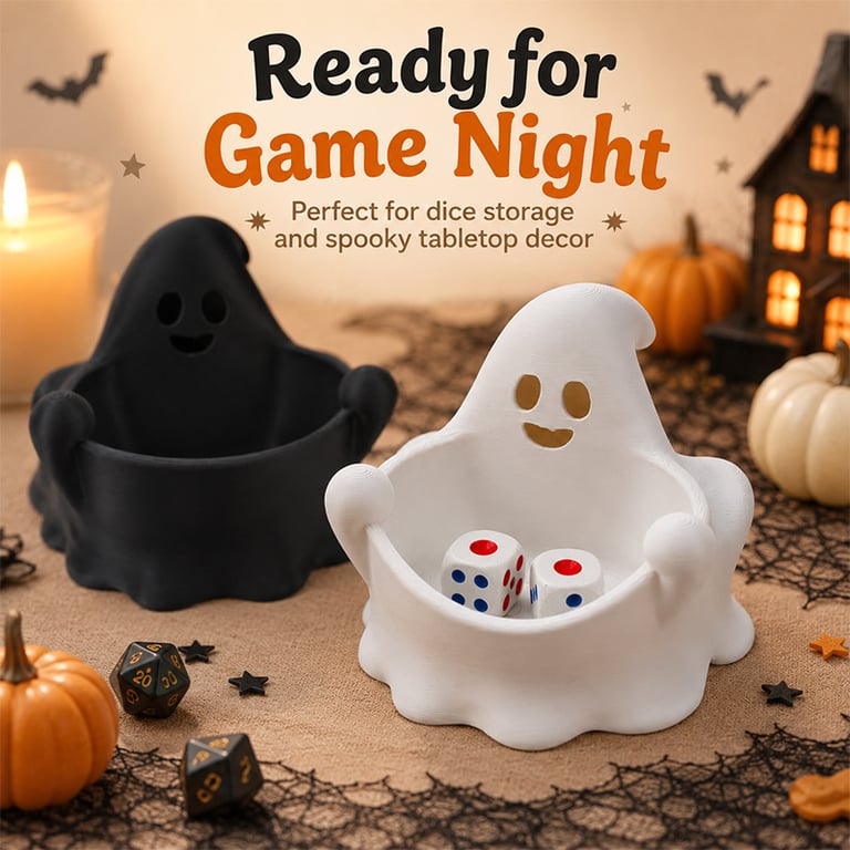 Cute Ghost Dice Holder Bowl, 3D Printed Tabletop Dice Storage Tray, Halloween Ghost Decor For RPG Board Game Fans thumbnail 4