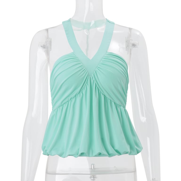 Mint Green Halter Bandeau Camisole Top | Ruched Off-Shoulder Women's thumbnail 2