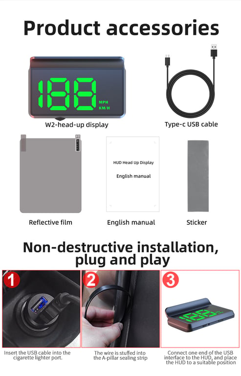 W2 Universal HUD Head-Up Display Car GPS Speedometer | Safe Driving thumbnail 8