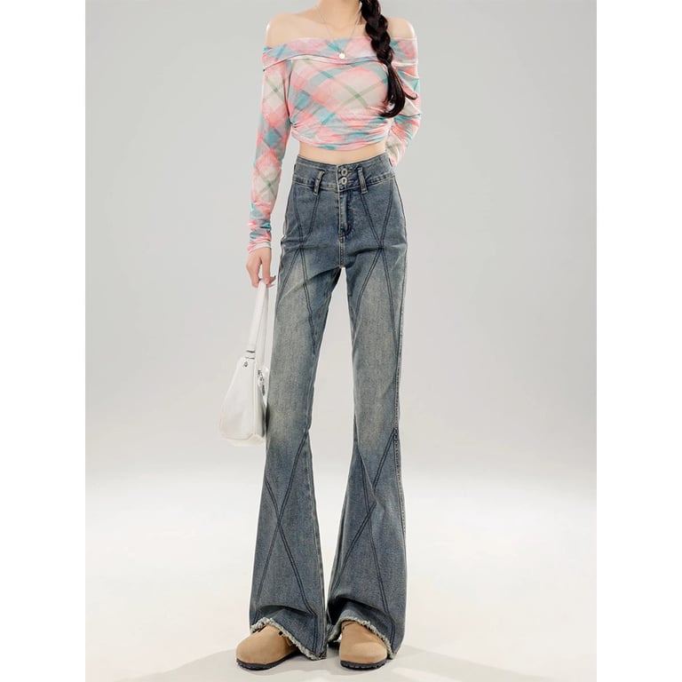Style Bootcut Jeans Women | American Vintage Diamond Panel Design thumbnail 3