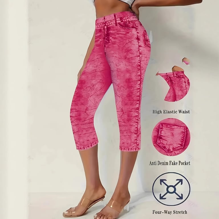 Denim-Look High-Stretch Capri Leggings | Summer High-Waisted Tight-Fit thumbnail 8