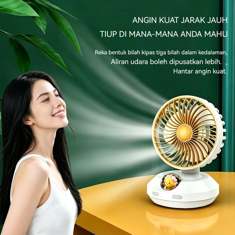 Shaking Head Fan White Li-Ion Rechargeable | Portable Desk Cooling thumbnail 7