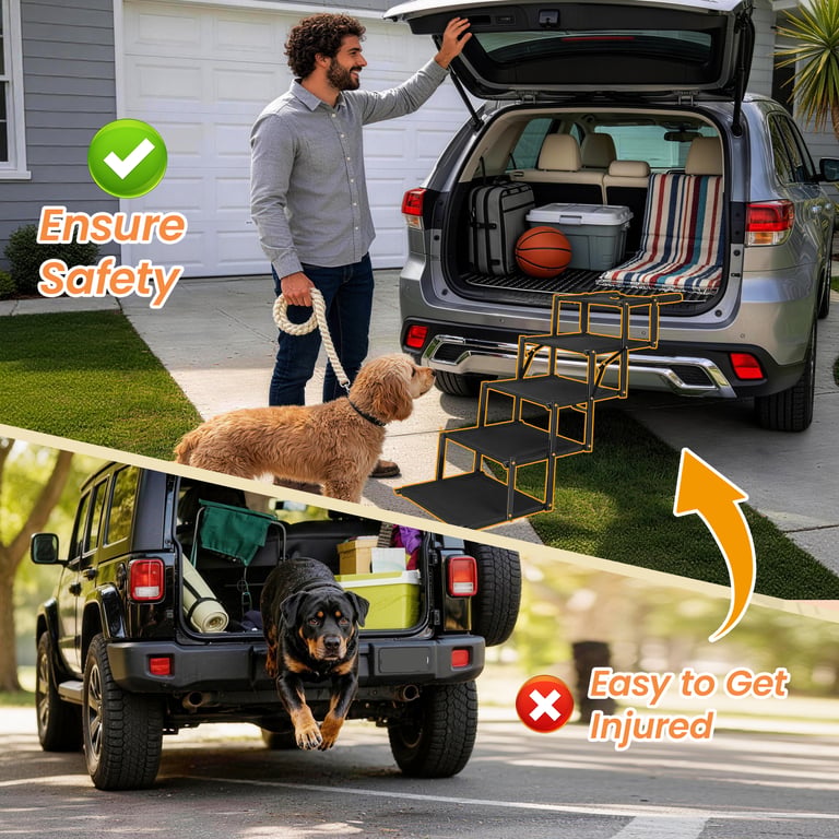 Extra Wide  Foldable Dog Stairs, Pet Ramp With Non Slip Surface And Soft Foam Handle, Dogs Stairs For Cars, High Beds, Truck, Supports Up To 250 Lbs, 5 Steps thumbnail 8