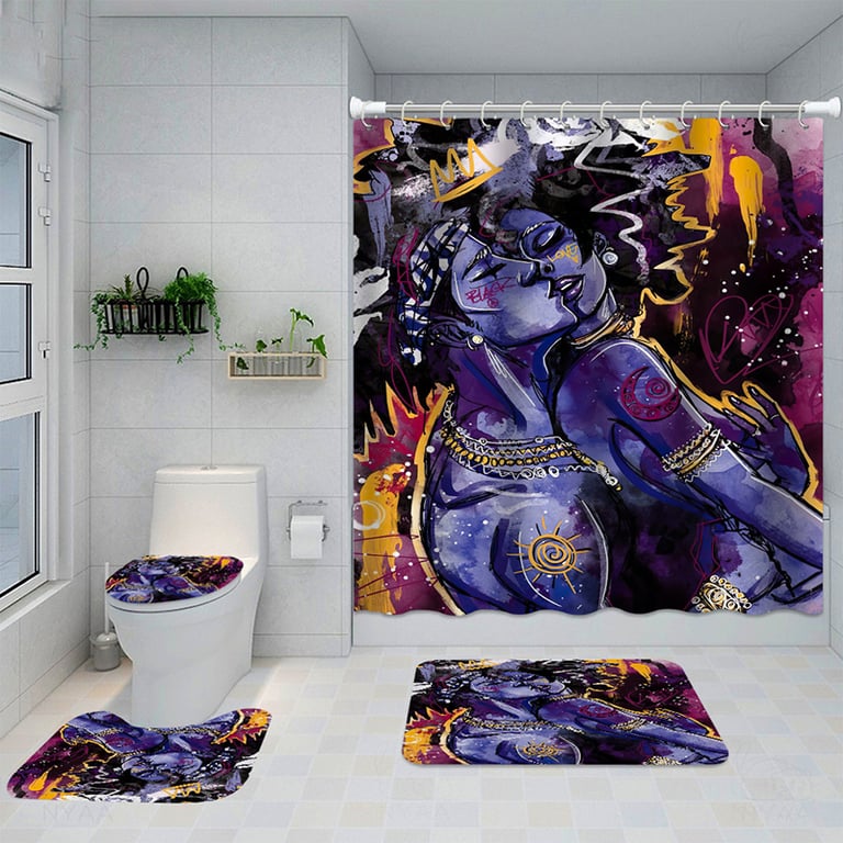 Artistic Shower Curtain 4-Piece Set with Bath Mats | Captain Fam thumbnail 7