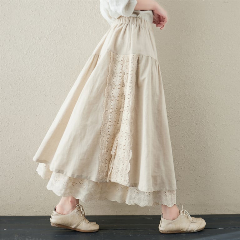 Japanese Linen Lace-Up Skirt | Mori Girl Aesthetic Tiered Design thumbnail 2