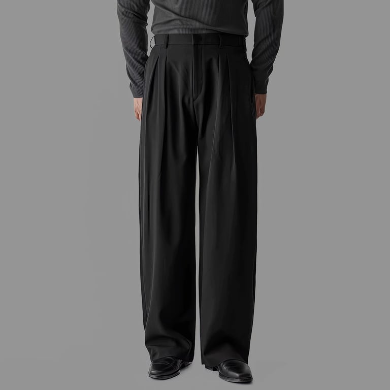 Double-Pleat Wide-Leg Casual Pants for Men | Relaxed Drape Fit thumbnail 3