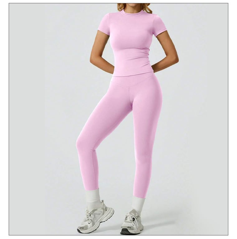 Quick-Drying Yoga Outfit Set | Tight-Fitting Short-Sleeve Top & Long Leggings thumbnail 20