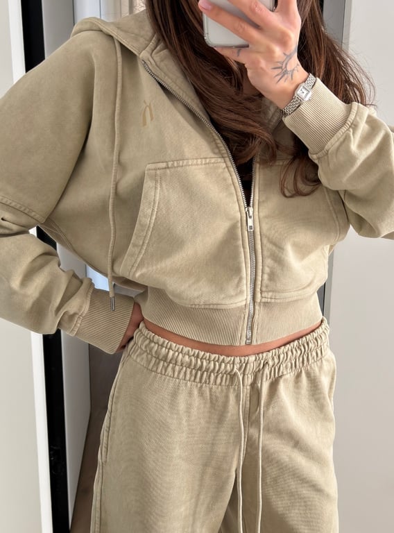 Women's Washed Hoodie Two-Piece Set | Cropped Hoodie & Wide-Leg Pants thumbnail 18