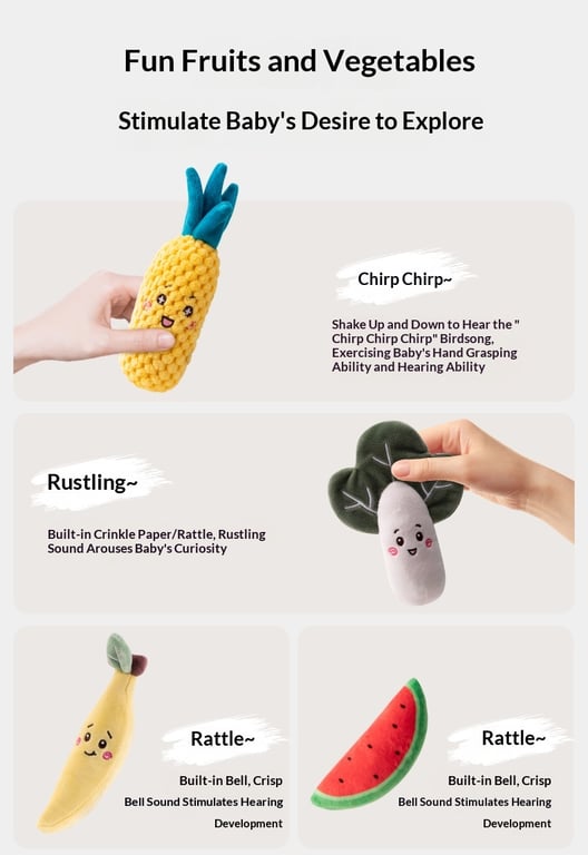 Cartoon Vegetable Fruit Baby Rattle Set | Soft Plush Grasping Toys thumbnail 15