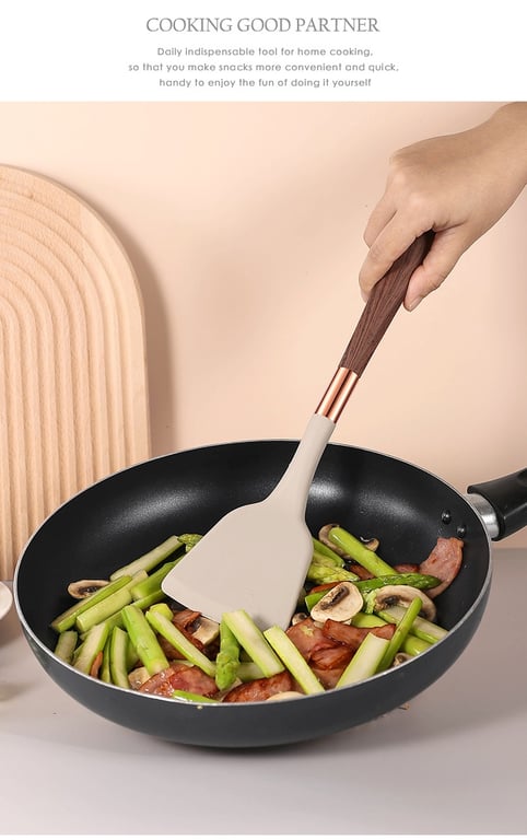 Silicone Wood-Grain Kitchen Utensil Set 12 Pieces Non-Stick Spatula thumbnail 7