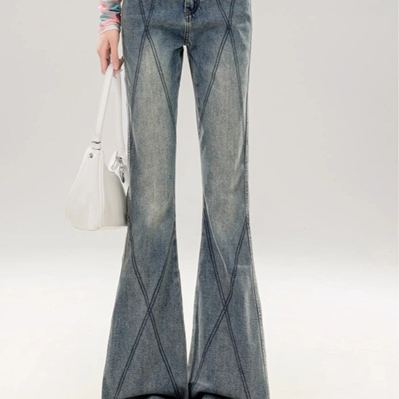 Style Bootcut Jeans Women | American Vintage Diamond Panel Design thumbnail 1